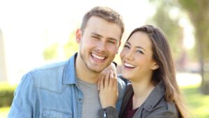 smiling couple with white teeth